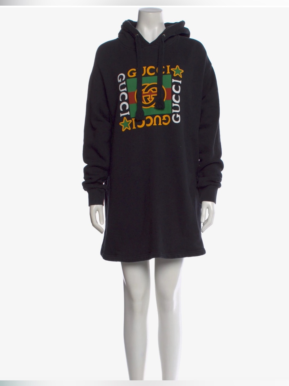 Gucci Graphic Print Hooded Pullover Mini Dress Made in Italy